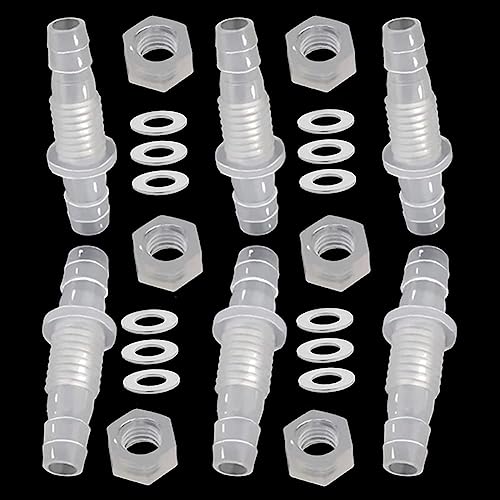 3/8" Hose ID barb Thru-Bulk Bulkhead Fittings Union Adapter Plastic Fittings with Stainless Steel Washers for Aquarium Water/Fuel/Air (Pack of 6) - size: 3/8 Inch, style: 6
