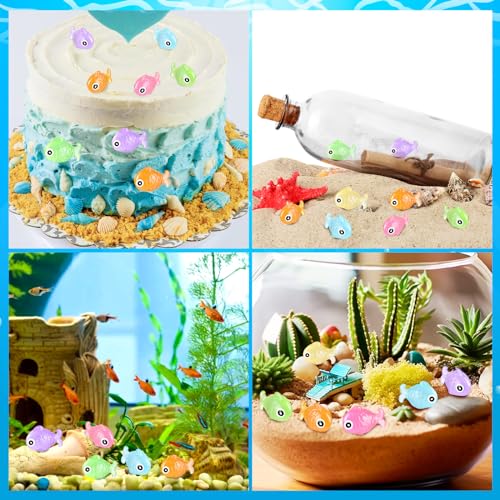 48Pcs Luminous Mini Resin Fish Figurines | Glow in The Dark Tiny Fish Ornament for Garden Landscape Aquarium Dollhouse Birthday Party Room Crafts Decor