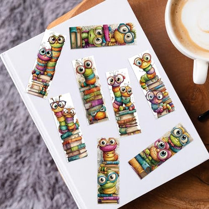 Whimsical Bookworms Magnetic Bookmarks, 30 Pcs Cute Cartoon Worm Book Mark Magnet Clips for Reading Kids, Fun Page Markers for Books School Classroom Stationary Rewards Bookish Gifts - style: Bookworm