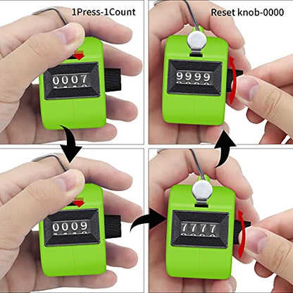 Eliamo 12 Pcs Hand Tally Counter 4-Digit Lap Counter Clicker, Manual Mechanical Handheld Pitch Click Counter with Finger Ring for School Golf & Knitting Row Croche - color: Green