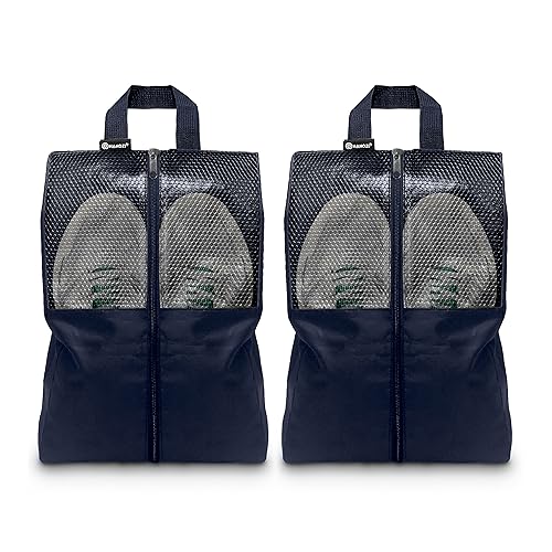 Shoe Bags For Travel, Used As For Storage or Shoe Travel Bag, Space Saving When Travelling With This Travel Shoe Bags For Packing, Featuring Waterproof Nylon Sneaker Bag. (Navy, 2 Pack, Medium) - color: Navy, 2 Pack, size: Medium