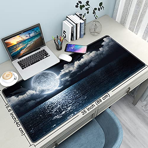Desk Mat Pad,Large XXL Extended Mouse Pad Mat for Desktop Keyboard | 35''×15.6'' XXL Extended Gaming Mouse Pad with Non-slip Base Desk Matt Mousepad for Computer,Office,Keyboard and Laptop - color: C1-Moon Ocean