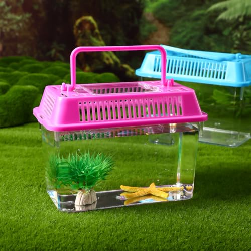 NOLITOY 4Pcs Mini Portable Fish Tank Turtle Box: Small Frog Habitat, Bug Cage Critter Keeper - Clear Reptile Enclosure Cricket Container Tarantula Breeding Box Travel Carrier for Beta Snails