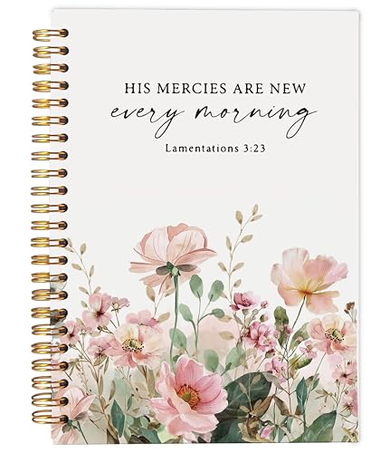 Christian Notebook for Women, Christian Gifts Journal, Prayer Journal for Women, Bible Journaling Notebook, Lamentations 3:23 His Mercies Are New Every Morning Floral Notebook 5.5x8.3 - color: 18-Christian-notebook