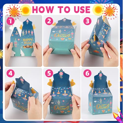 HOWAF 12 PCS Happy Diwali Candy Boxes - Diwali Party Decoration Gift Boxes - Festival of Lights Treat Boxes - Diya Goodie Boxes for Indian Deepavali Party Supplies Favor