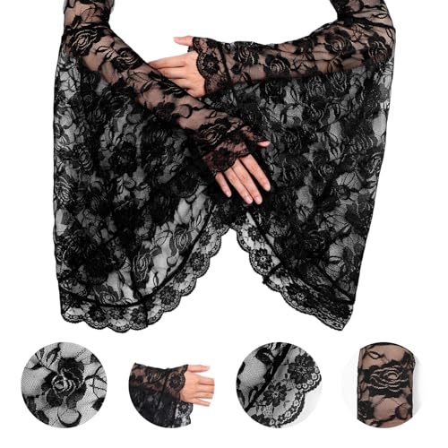Lusofie Black Lace Sleeves Gothic Victorian Lace Arm Sleeve Vampire Sleeves