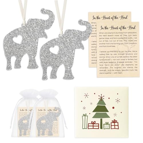 Pack 2Pcs, for Mom, for Daughter, Elephant Gifts for Women, Friendship Ornament, Friendship Birthday Gifts for Women, Presents for Best Friends Sister - color: Silver Glitter Elephant
