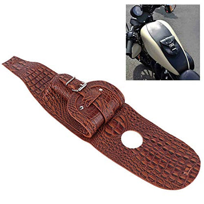 Fuel Box Panel Bag, Motorcycle PU Leather Gas Fuel Box Cover, Panel Pad Bib with Pouch Motorbike Accessory (Brown 02)(Brown) - color: Brown crocodile