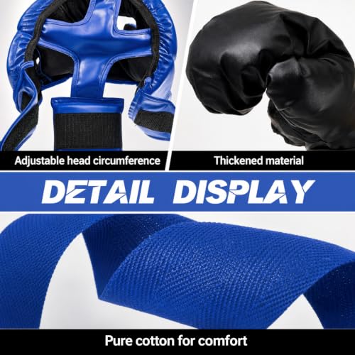 Kanayu 12 Pcs Kids Boxing Equipment Set for Beginners Ages 6-18 Years Including Boxing Helmet and Gloves Hand Wraps Sport Mouthguards Taekwondo Sparring Gear for Kids and Children - color: Blue, Black