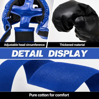 Kanayu 12 Pcs Kids Boxing Equipment Set for Beginners Ages 6-18 Years Including Boxing Helmet and Gloves Hand Wraps Sport Mouthguards Taekwondo Sparring Gear for Kids and Children - color: Blue, Black