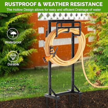 Garden Hose Holder with Stable Base and Tool Hooks, GAVISCITY Heavy-Duty Metal Hose Hanger Garden Hose Storage Holds 151Ft Hose, Rustproof Freestanding Water Hose Holder for Outside, Yard, Lawn, Black - color: Black