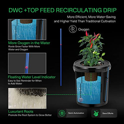 VIVOSUN DWC Hydroponic Growing System, 5-Gallon Deep Water Culture with VIVOSUN pH and TDS Meter Combo for Hydroponics, Pool and Aquarium