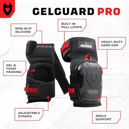 NoCry Professional Work Knee Pads for Men Construction with Ankle Support and Heavy Duty Anti-Slip Cap — Foam Cushion and Extra Thick Gel Padding — Reinforced Thigh & Shin Straps - style: Improved