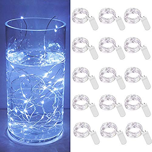 15 Pack 30 LED Micro Starry String Lights Battery Operated(Included),Fairy Waterproof Silver Wire Lights,for DIY Party Garden Wedding Table Indoor&Outdoor Decorations - color: Cool White