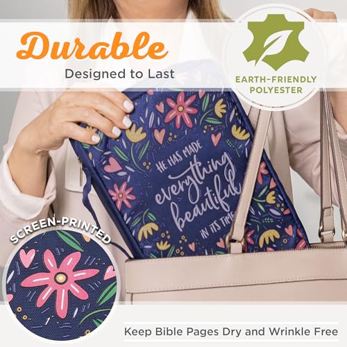 Christian Art Gifts Men/Women's Bible Cover Everything Beautiful Ecclesiastes 3:11, Blue Floral Canvas, Medium - color: Blue/Everything Beautiful, size: Medium