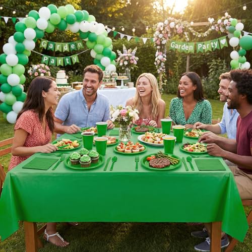 Tinybee 352 Pcs Green Plastic Plates, Disposable Dinnerware Set for 50 - color: Green