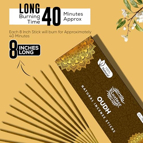 Pure Oud Agarwood Incense Sticks, 100%-Natural Charcoal Free Organic Non Toxic Clean Burning Handmade Insence Sticks 100 gm Pack, Raajsee Meditation Gifts – Spritual Cleansing - color: Oudh