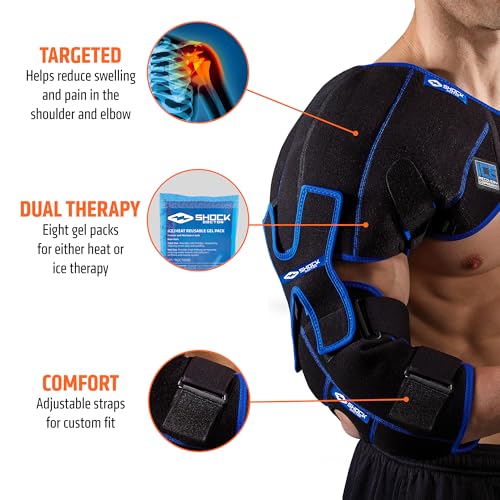 Shock Doctor ICE/Heat Recovery Compression Shoulder & Elbow Wrap Brace, Reusable Gel Ice Packs for Injuries, Hot Cold Therapy - size: Large/X-Large