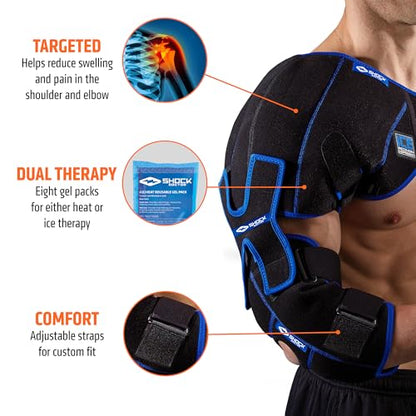 Shock Doctor ICE/Heat Recovery Compression Shoulder & Elbow Wrap Brace, Reusable Gel Ice Packs for Injuries, Hot Cold Therapy - size: Small/Medium
