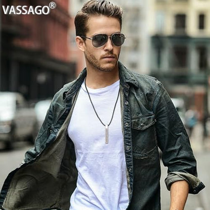 VASSAGO Islamic Ayatul Kursi Necklace for Women Men Stainless Steel/Leather Chain Muslim Allah Arabic 3D Bar Pendant Islam Eid Ramadan Gift Jewelry - color: Silver Leather Rope