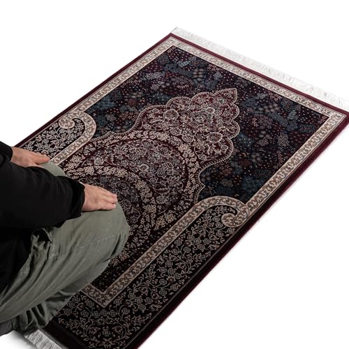 Modefa Velvet Prayer Rug - Soft Plush Turkish Janamaz Sajada Carpet for Men and Women - Luxury Velvet Wide Floral Prayer Mat Ramadan Eid Gift (Dark Maroon) - color: Dark Maroon