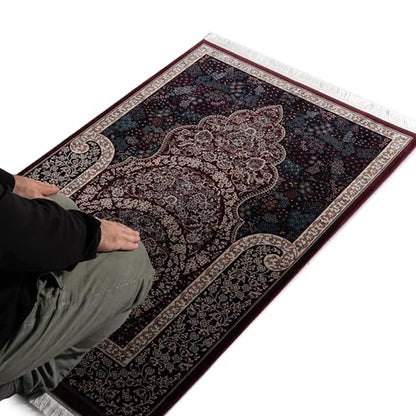 Modefa Velvet Prayer Rug - Soft Plush Turkish Janamaz Sajada Carpet for Men and Women - Luxury Velvet Wide Floral Prayer Mat Ramadan Eid Gift (Dark Maroon) - color: Dark Maroon