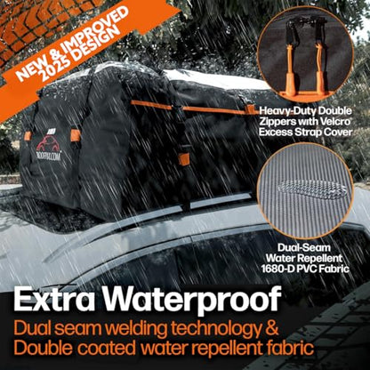 Waterproof 19 Cubic Feet Rooftop Cargo Carrier Bag – Heavy Duty Car Roof Storage with Double Zipper & Tie Down Straps – Fits Cars with or Without Roof Rack - size: 19 Cubic feet