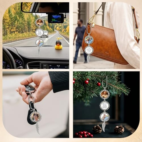 KDY Custom Car Rearview Mirror Accessories - Car Mirror Hanging Accessories with Photo & Text, Personalized Memorial Gift for Loss of Loved Ones (Wing)