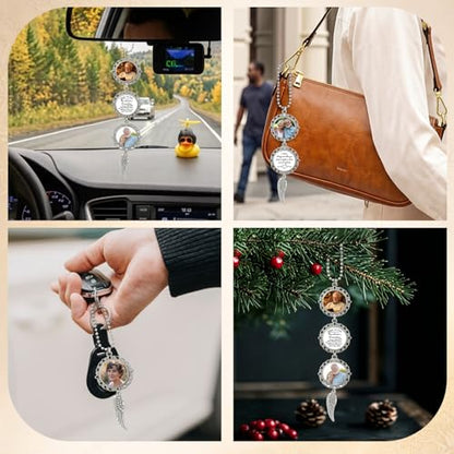 KDY Custom Car Rearview Mirror Accessories - Car Mirror Hanging Accessories with Photo & Text, Personalized Memorial Gift for Loss of Loved Ones (Wing)
