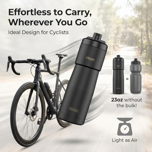 The Clean Hydration Co Insulated Bike Water Bottle 23 oz | Easy Clean Nozzle, Easy Squeeze Sports Bottle | BPA Free Cycling Bottle for Road & Mountain Biking, Gym & Travel | Matte Black - color: Matte Black