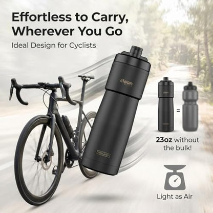 The Clean Hydration Co Insulated Bike Water Bottle 23 oz | Easy Clean Nozzle, Easy Squeeze Sports Bottle | BPA Free Cycling Bottle for Road & Mountain Biking, Gym & Travel | Matte Black - color: Matte Black