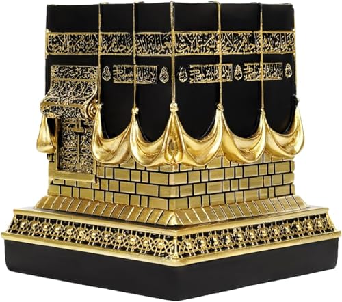 Islamic Kaba Replice Model,Muslim Turkish Home Table Decorations,Islamic Ramadan Showpiece,Golden Black Islamic Prayer House Model,Eid Ramadan、umrah Gift (Golden Black) - color: Golden Black