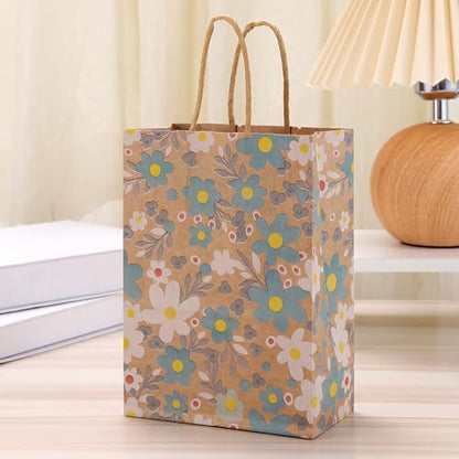 24pcs Floral Pattern Kraft Paper Bag Gift Bags with Handles for Party Favors, Mothers Day, Weddings, Birthday Celebration, Baby Shower,8.26×5.9×3.14inch - color: flower