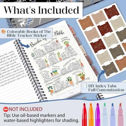 XKDOUS Hardcover Spiral Notebook with Tabs and Bible Tracker, College Ruled Notebook Journal, Church Notes Journal for Women Men, Bible Journal, Blank Notebooks for Work School Note taking, Grey - color: Grey