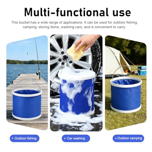 Collapsible Bucket, 11L (2.9 Gallons) Waterproof Oxford Fabric Camping Fishing Bucket, Foldable Portable Pop Up Water Buckets for Household, Outdoor, Car Washing (Blue) - size: 11 L