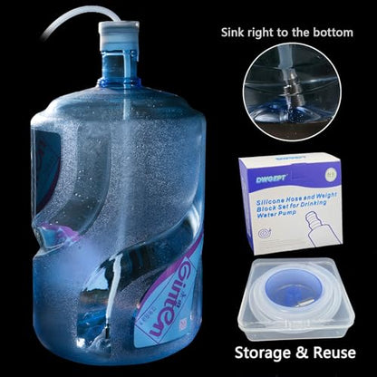 Silicone Tube and Weight Block Set for 5 Gallon Jug Bottle Water Dispenser | Food grade replacement silicone tubing & weighted block with most USB 5 gallon water jug pump, keep stable water supply daily - size: 5 ft