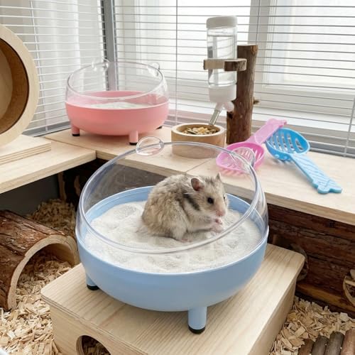 2PCS 6.5 Inch Hamster Sand Bath Container,Sand Bath for Hamsters,Large Sandbox Toilet Gerbil Batheoom,2 Plastic Sand Shovels for Small Pet Cleaning and Grooming