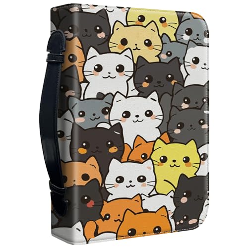 Bible Cover Case for Women, PU Leather Large Bible Cases with Zipper Fits Books Up to 12" x 9" x 2.76”, Bible Carrying Bag for Men, Cartoon Cat - color: Cartoon Cat