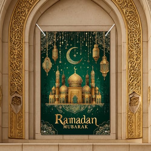 HOMETITUTE Ramadan Mubarak Window Banner 31x47 Inch Celebration Eid Window Hanging Banner Crescent Moon Mosque Windows Backdrop Ramadan Decor for Living Room Prayer Room Home Eid Mubarak - color: colorful6