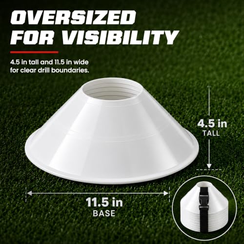 American Challenge Large Disc Cones – Set of 6 Agility Cones for Sports Training – Compact Soccer Cones with Carry Strap for Drills & Practice - color: White
