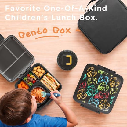 JXXM Bento Lunch Box for Kids With 8oz Soup thermo,Leak-proof Lunch Containers with 5 Compartment,thermo Food Jar and Lunch Bag, Food Containers for School (A-Black(Game Consoley)) - color: Black Game Consoley