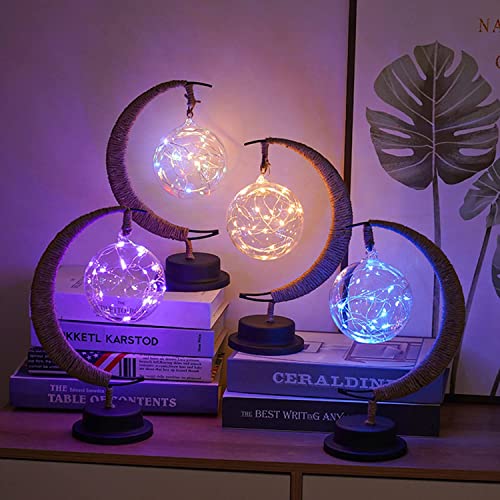 LED Decorative lamp Table lamp 3D Magic Moonlight Wrought Iron Night Light Christmas Home Decoration Birthday Gift USB Power Supply 5.5 * 5.1 * 11 inches （Round Ball Blue） - style: Round Ball Blue