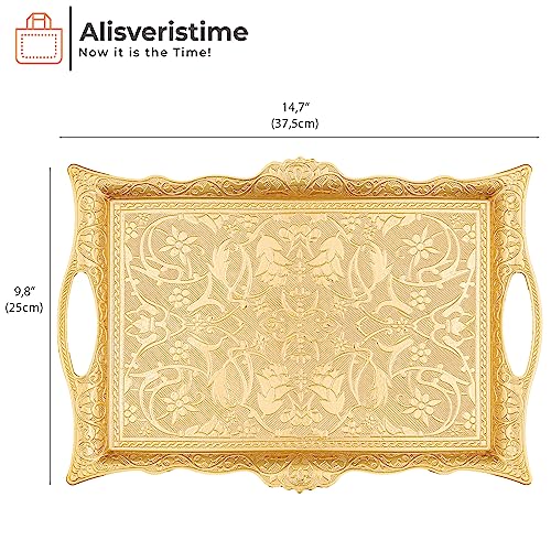Alisveristime Big Square Zamac Serving Tray, 14.5 x 9.85 in (Gold) - color: Gold
