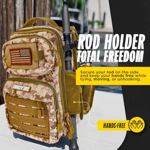 Beyond Fishing Tackle Backpack- The Voyager Tactical Fishing Storage Bag - Lightweight & Compact Bag For Fishing - color: Sand Storm