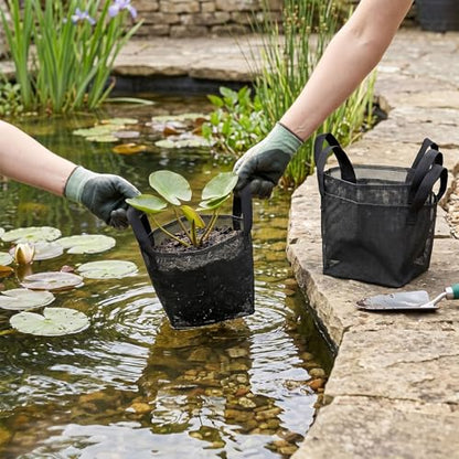 Fabater 4PCS Aquatic Plant Pots, Reusable PVC Pond Planting Bags with Sturdy Handles, Aquatic Plant Baskets, Grow Bags for Island Live Aquarium Flowers, Convenient to Storage (Square) - size: Square