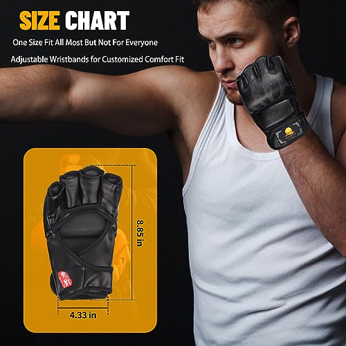 ZooBoo MMA Gloves, Half-Finger Boxing Fight Gloves MMA Mitts with Adjustable Wrist Band UFC Gloves for Sanda Sparring Punching Bag Training (One Size Fits Most) - color: G-Black