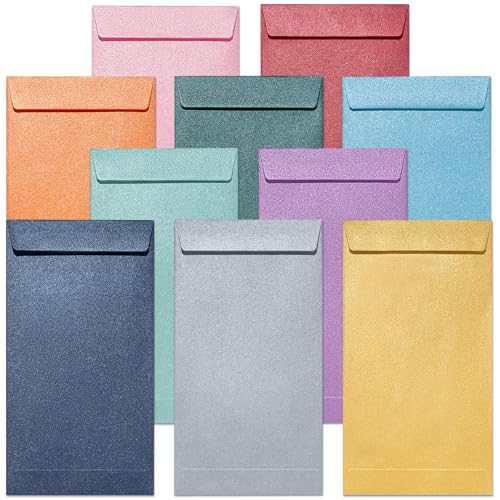 Money Envelopes for Cash, 100-Count Colorful Envelopes for Cash Gifts, Saving Challenges, Coins, Checks, Seeds, Small Items, 3.5 x 6.5 Inches, Luxe Gleam Collection, 10 Colors - color: Luxe Gleam