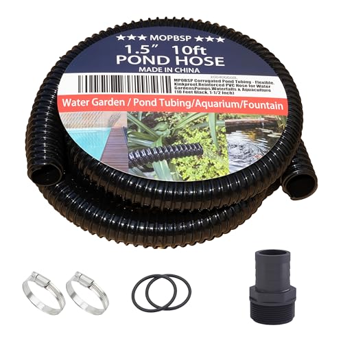 Corrugated Pond Tubing - Flexible, Kinkproof, Reinforced PVC Hose for Water Gardens, Pumps, Waterfalls & Aquaculture (10 Feet Black, 1-1/2 Inch) - color: 10 Feet Black, size: 1-1/2 Inch