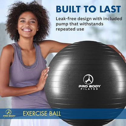 ProBody Pilates Yoga Ball - Gym Grade Exercise Ball | Sizes 45/55/65/75/85 cm, 880 lb Load, CA 10P Cert, PT & Prenatal Use, Recommended by OBs, Pump - color: Black, size: S: 15-18 inches/38-45 cm