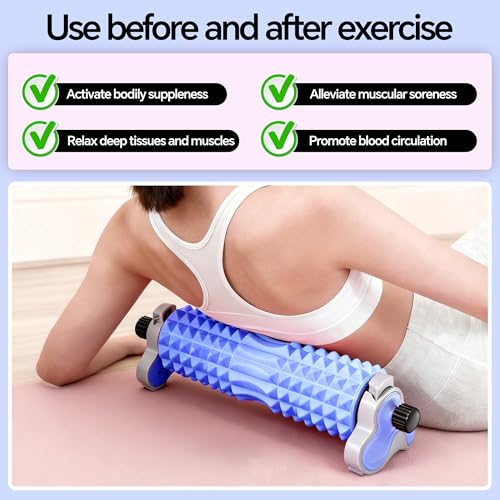 Foam Roller with Detachable Stand, 18” Deep Tissue Massage Roller | 3-Level Height Adjustable Support, Beginner-Friendly Design for Home Workout & Muscle Recovery - Blue - color: Blue